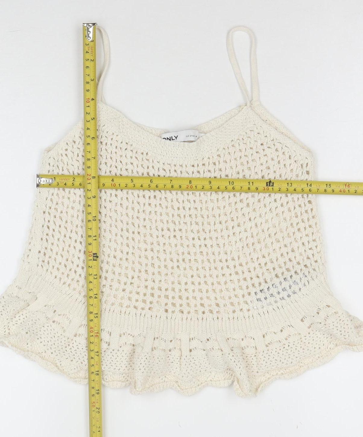 ONLY Women Ivory Knit Ruffle Hem Camisole Tank Top Size M