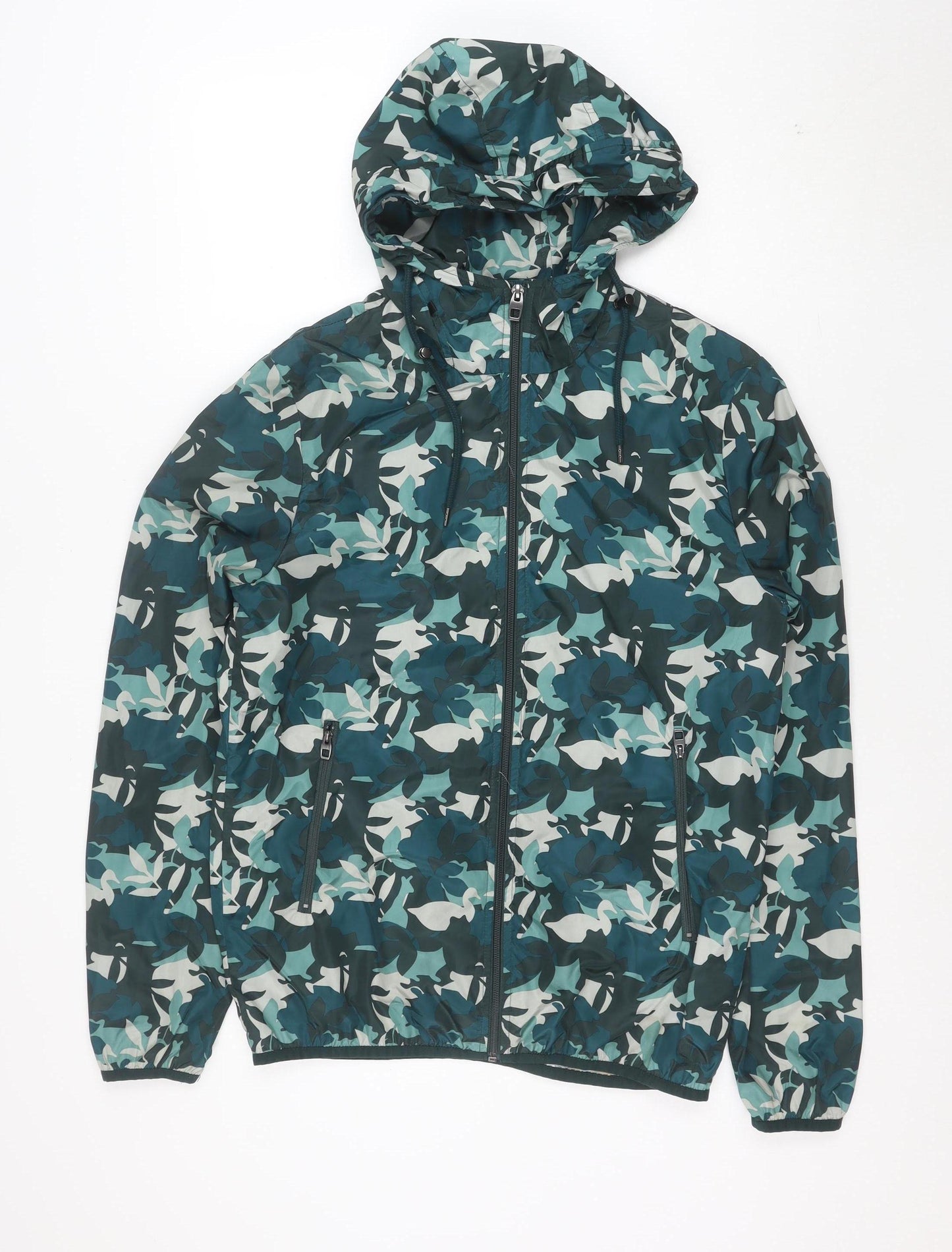 Zara Man Green Camouflage Hooded Slim Fit Windbreaker Jacket S