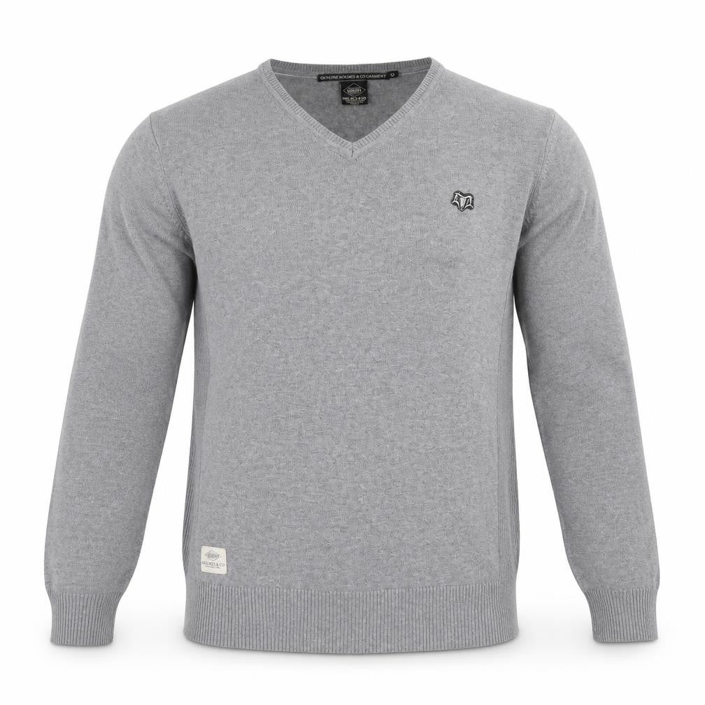 Holmes & Co Men's Grey XL V-Neck Cotton Pullover Jumper