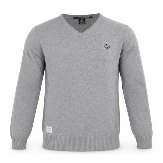 Holmes & Co Men's Grey XL V-Neck Cotton Pullover Jumper
