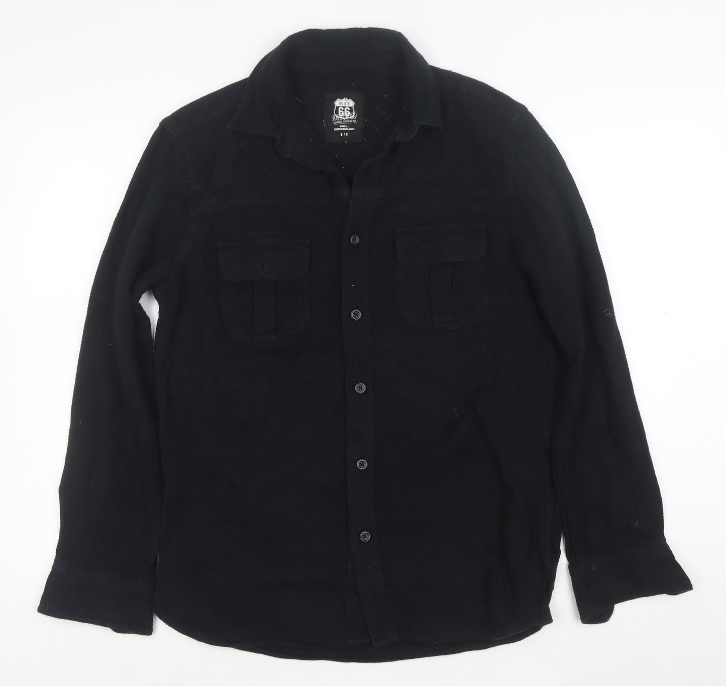 Route 66 Men's Black Cotton Long Sleeve Button-Up Shirt S