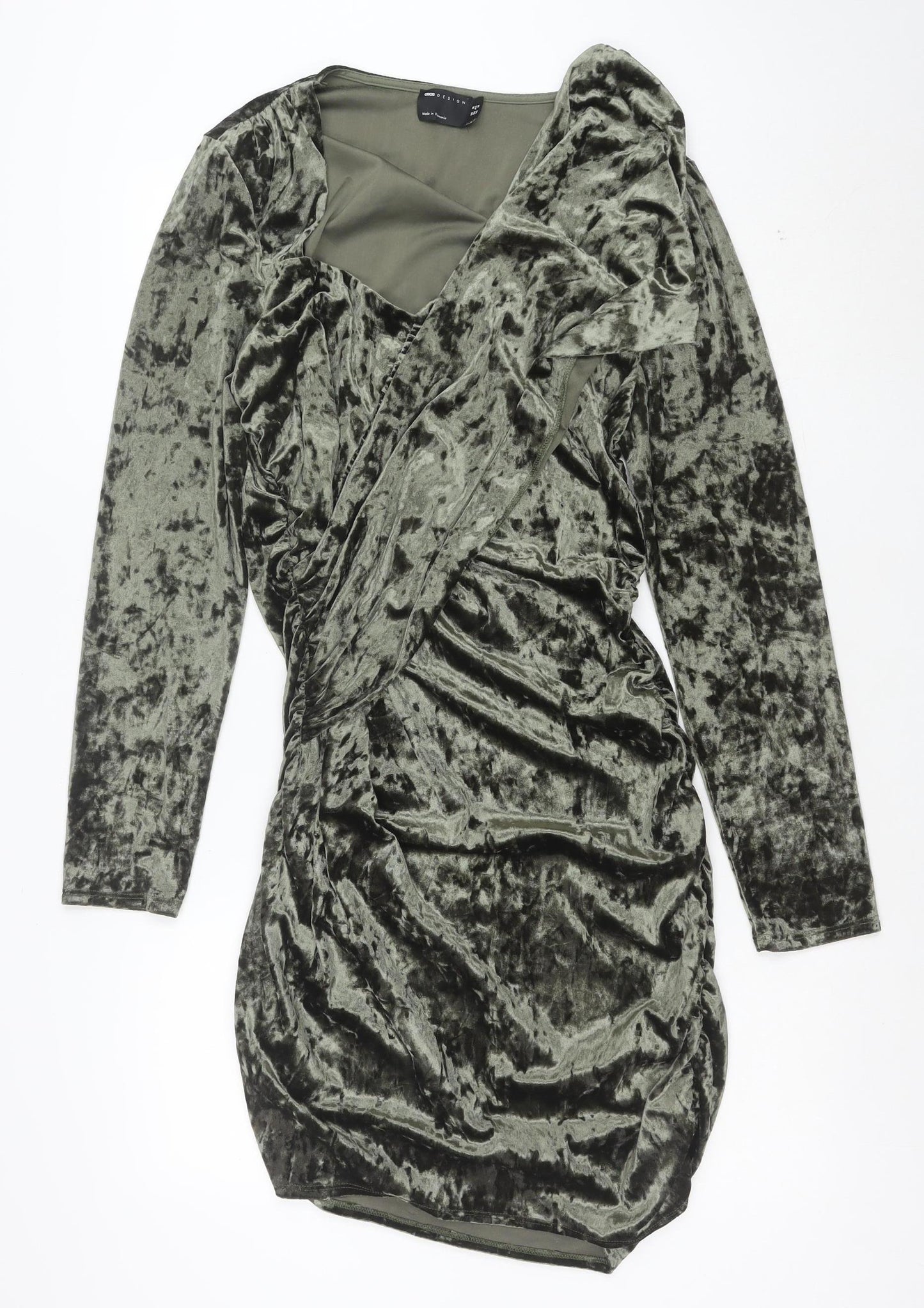 ASOS Women’s Green Velvet Bodycon Dress Size 16 Long Sleeve Partywear
