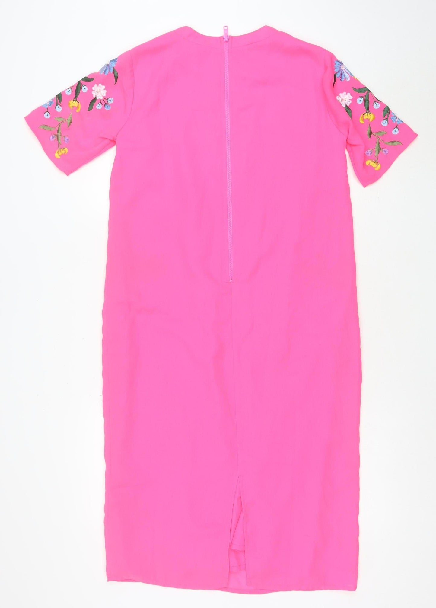 ASOS Women Pink Embroidered Floral Midi Sheath Dress Size 6