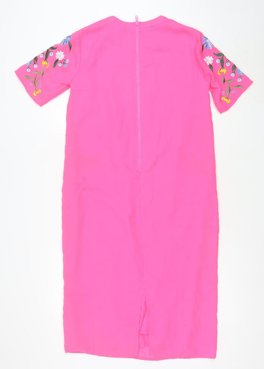 ASOS Women Pink Embroidered Floral Midi Sheath Dress Size 6