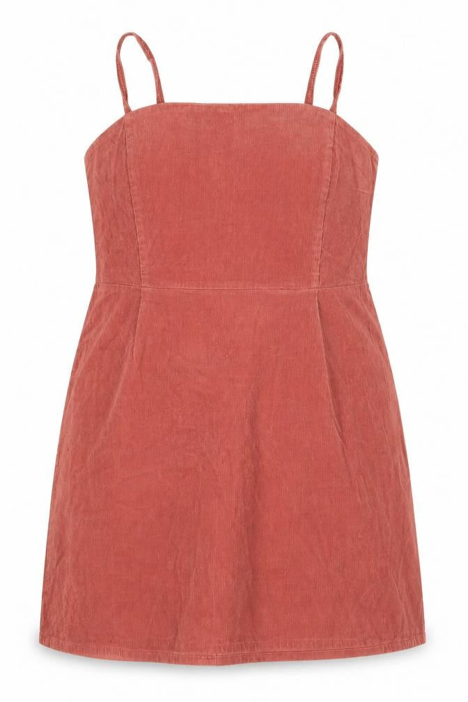 Front view of ASOS Women’s Pink Corduroy Pinafore Dress, size UK 22, Zip Adjustable Straps