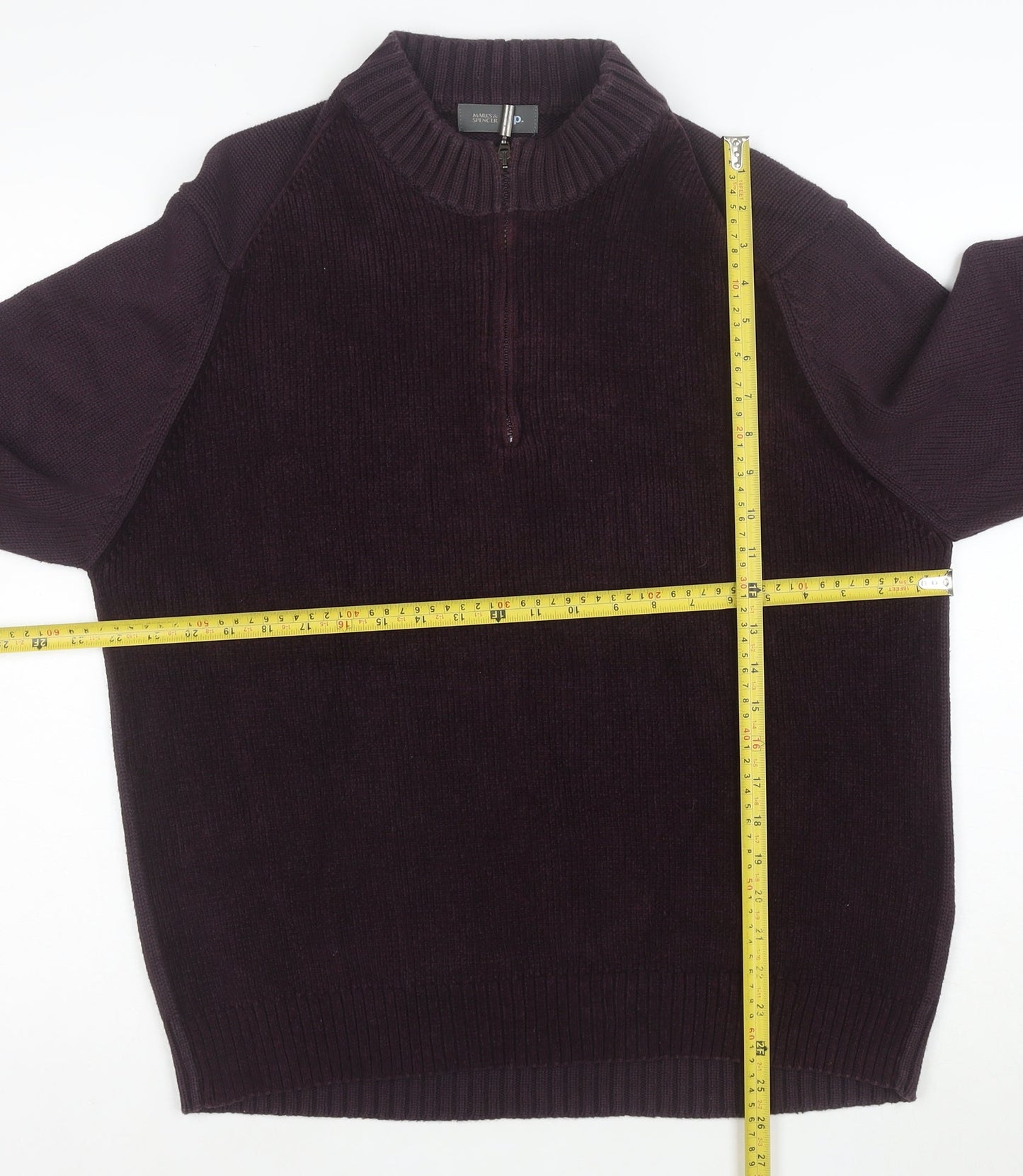 Marks and Spencer Men’s Purple Half Zip Cotton Knit Jumper Size L