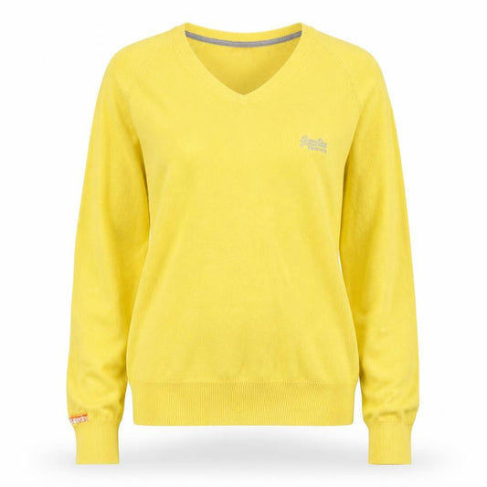 Superdry Womens Yellow V-Neck Cotton Pullover Jumper M