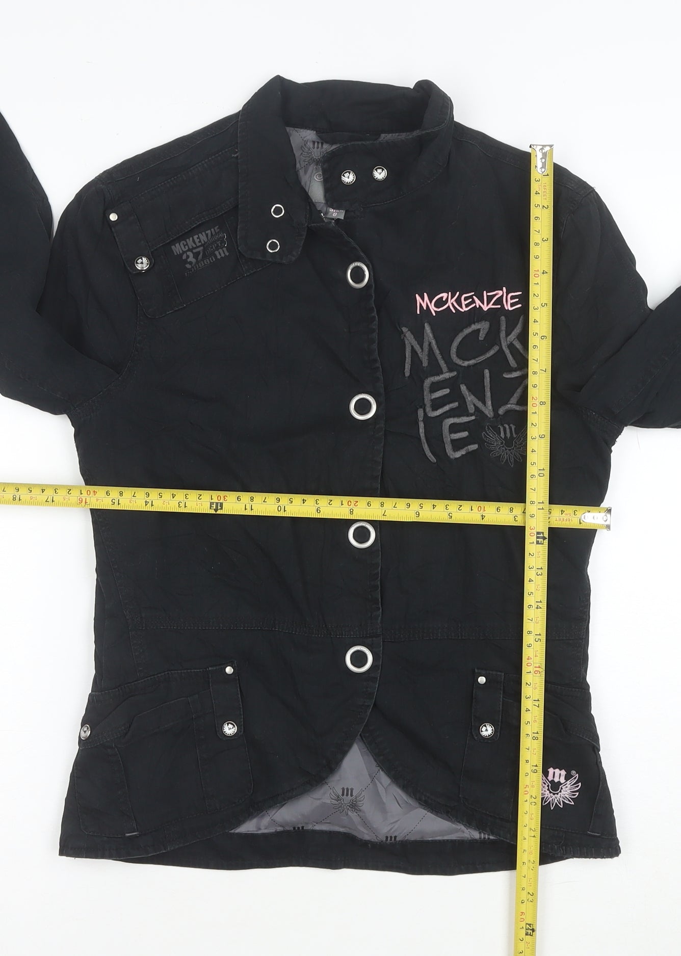 McKenzie Women's Black Embroidered Military Jacket Size 8