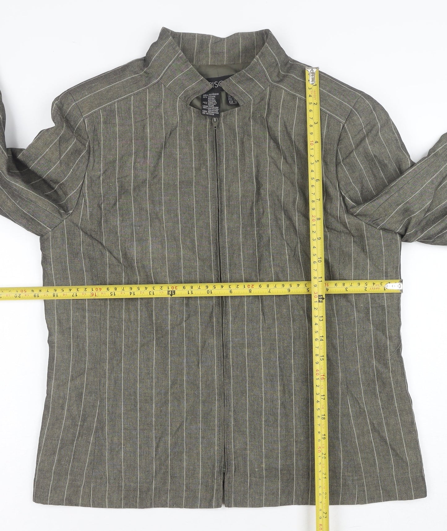 Episode Women's Grey Striped Linen Blend Zip Jacket Size 10