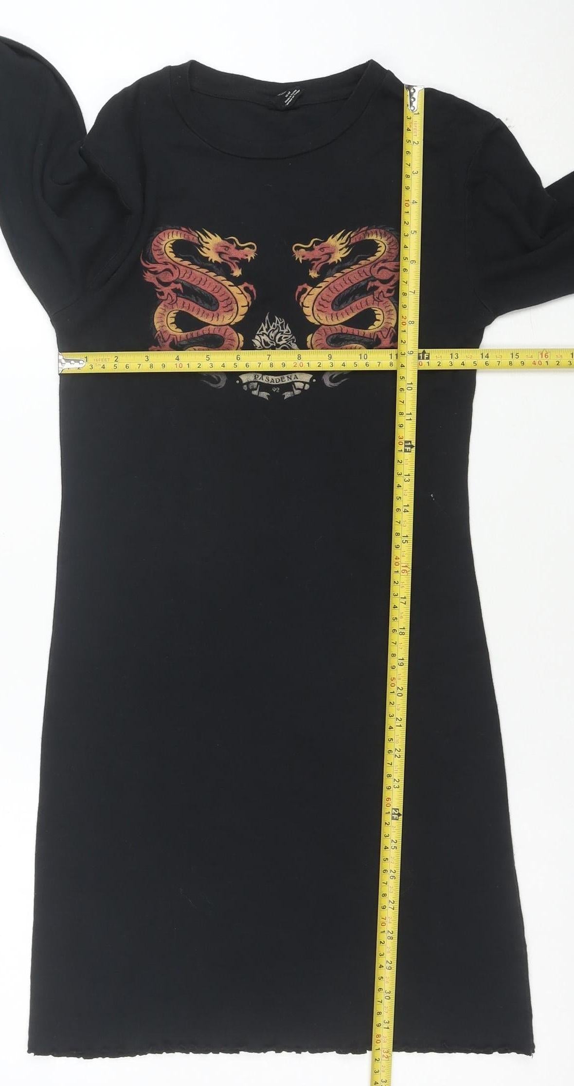 Urban Outfitters Women's Black Dragon Long Sleeve T-Shirt Dress M