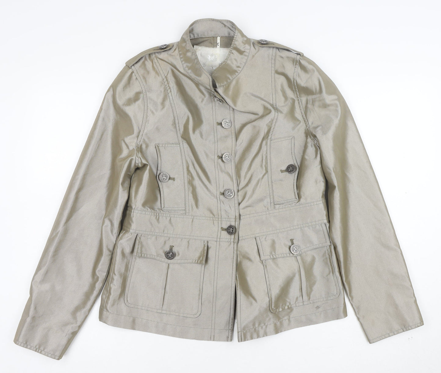 Cino Women Beige Military Style Buttoned Mid-Length Jacket L