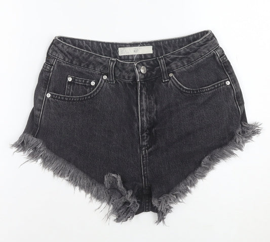 Topshop Women Black Size 10 High Rise Cut-Off Denim Shorts