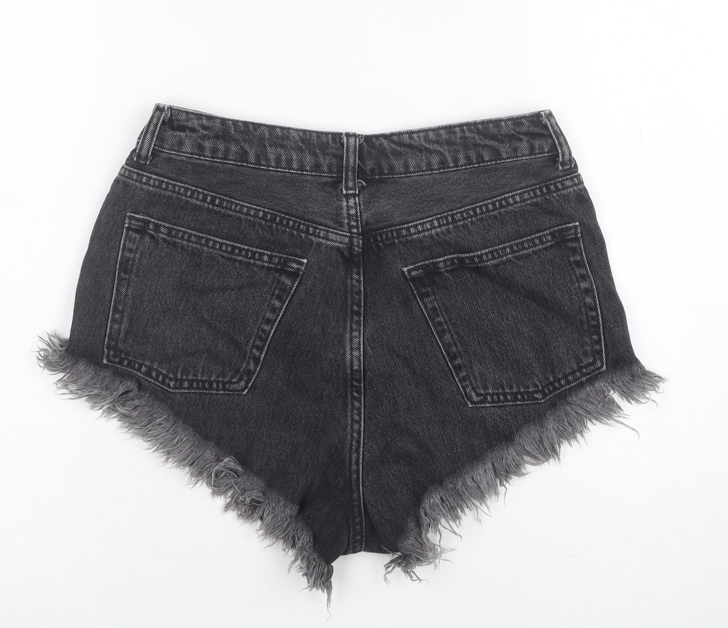 Topshop Women Black Size 10 High Rise Cut-Off Denim Shorts