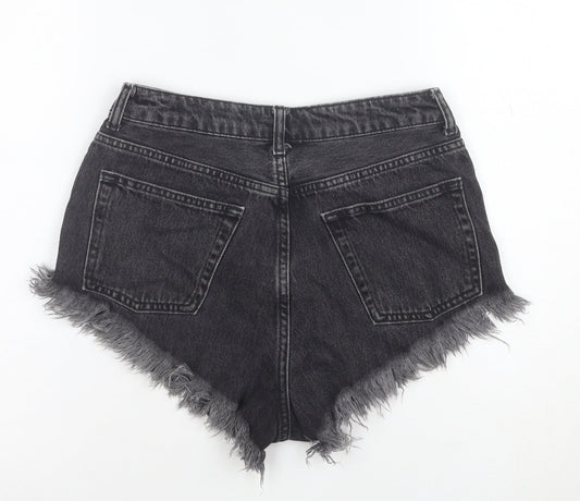 Topshop Women Black Size 10 High Rise Cut-Off Denim Shorts