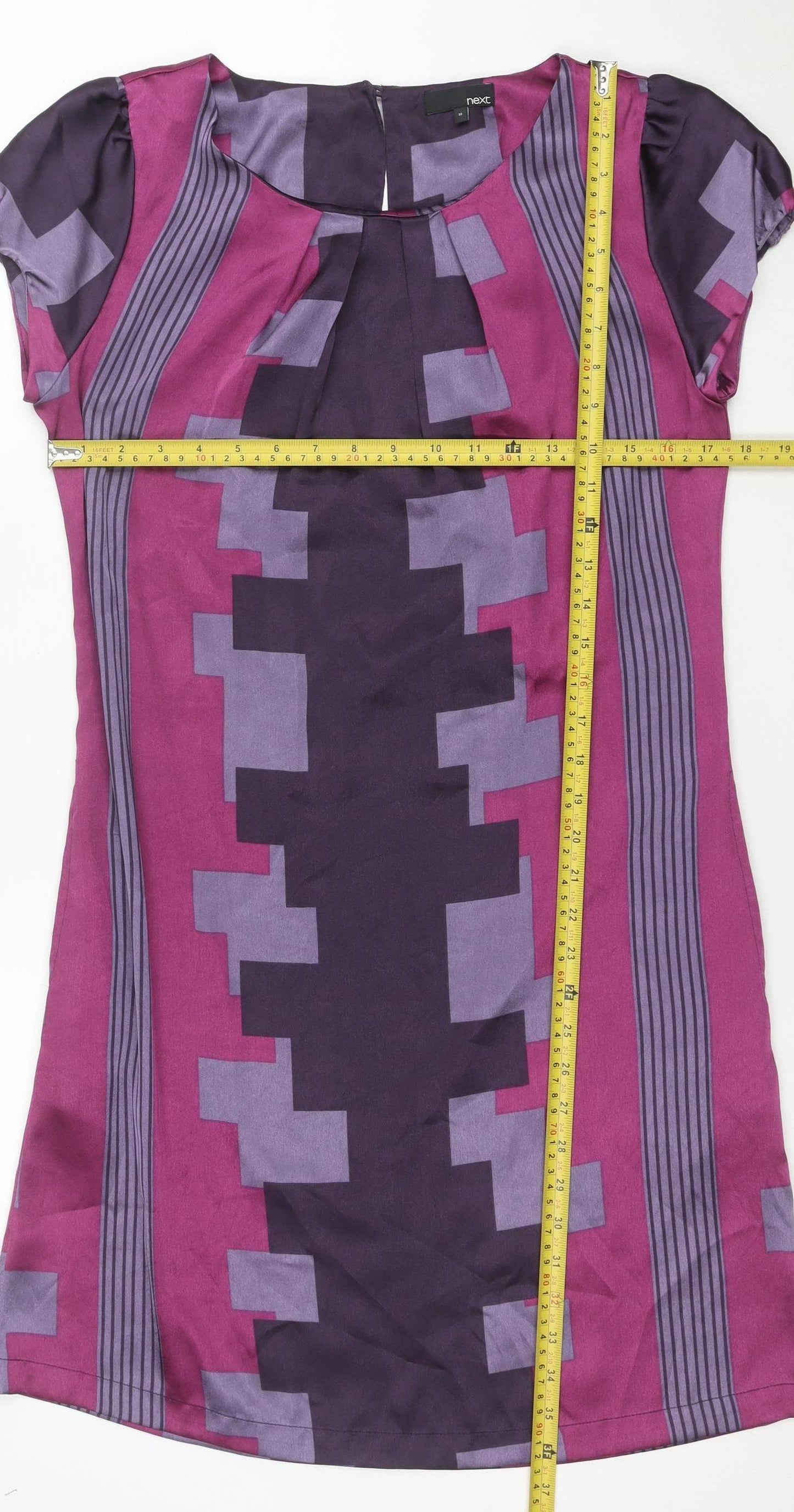 Next Women Purple Geometric Shift Dress Size 10 Short Sleeve