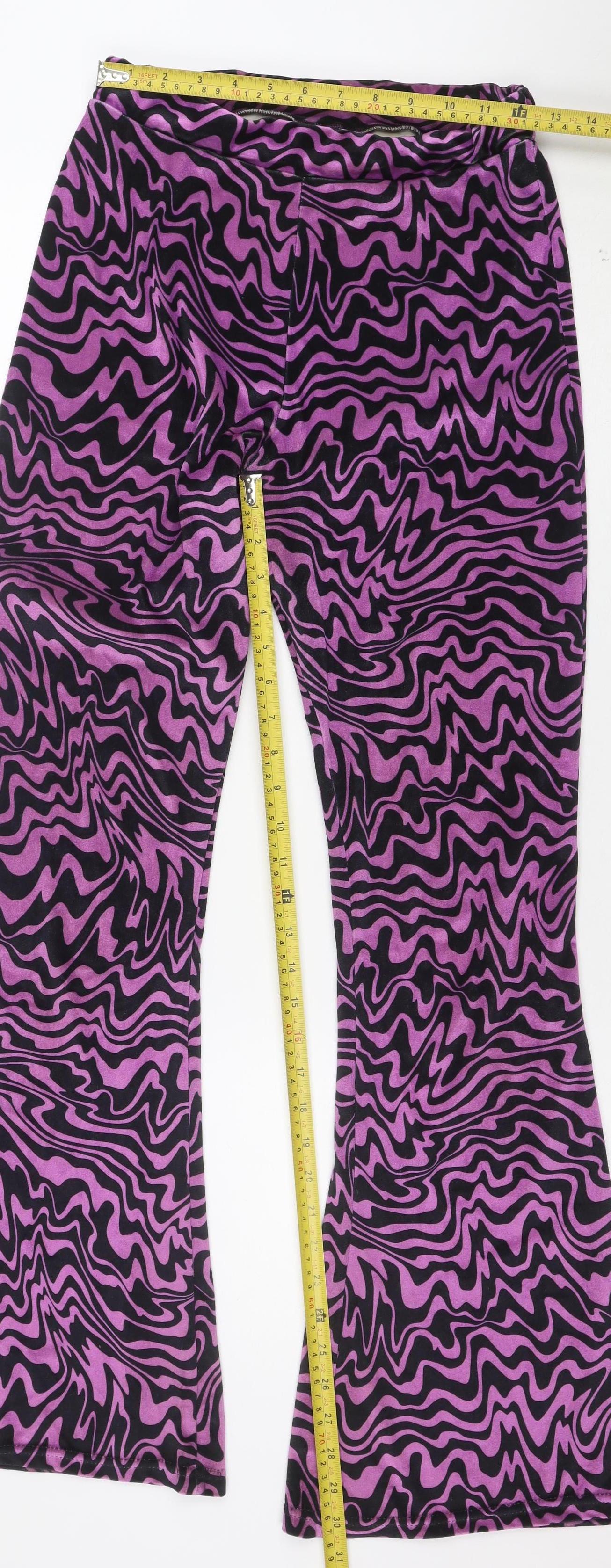 Tara Khorzad Womens Purple Black Flared Trousers Size 10 Geometric Print