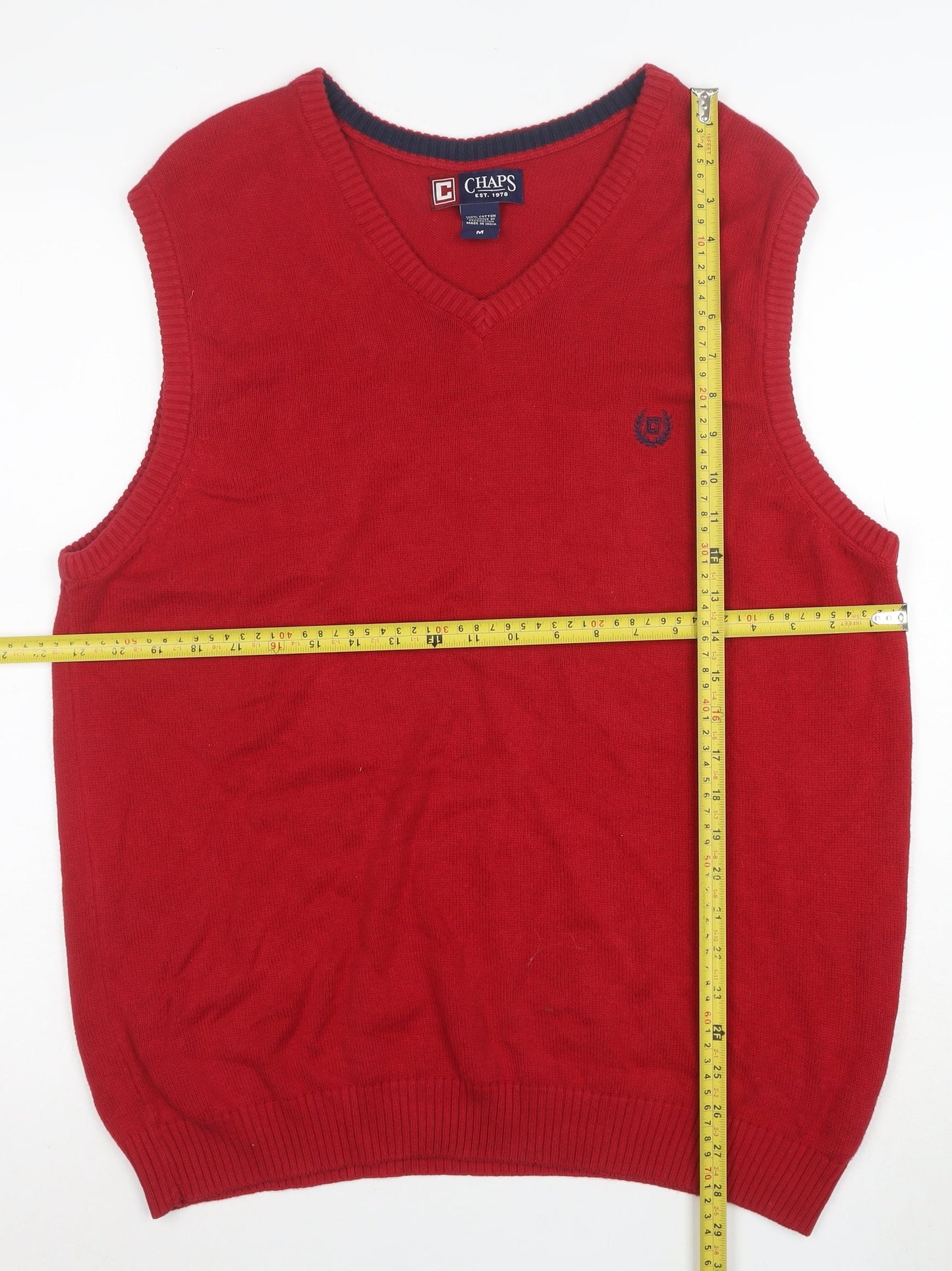 Chaps Men's Red Cotton V-Neck Sleeveless Knit Vest Jumper M