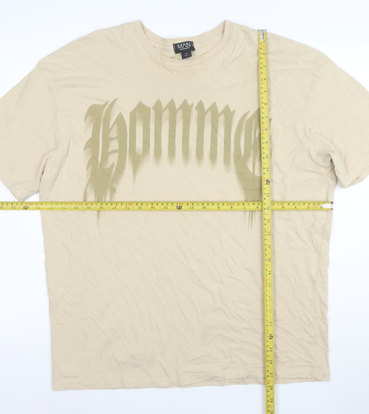 boohooMAN Men's Beige Graphic Homme Regular Fit T-Shirt M