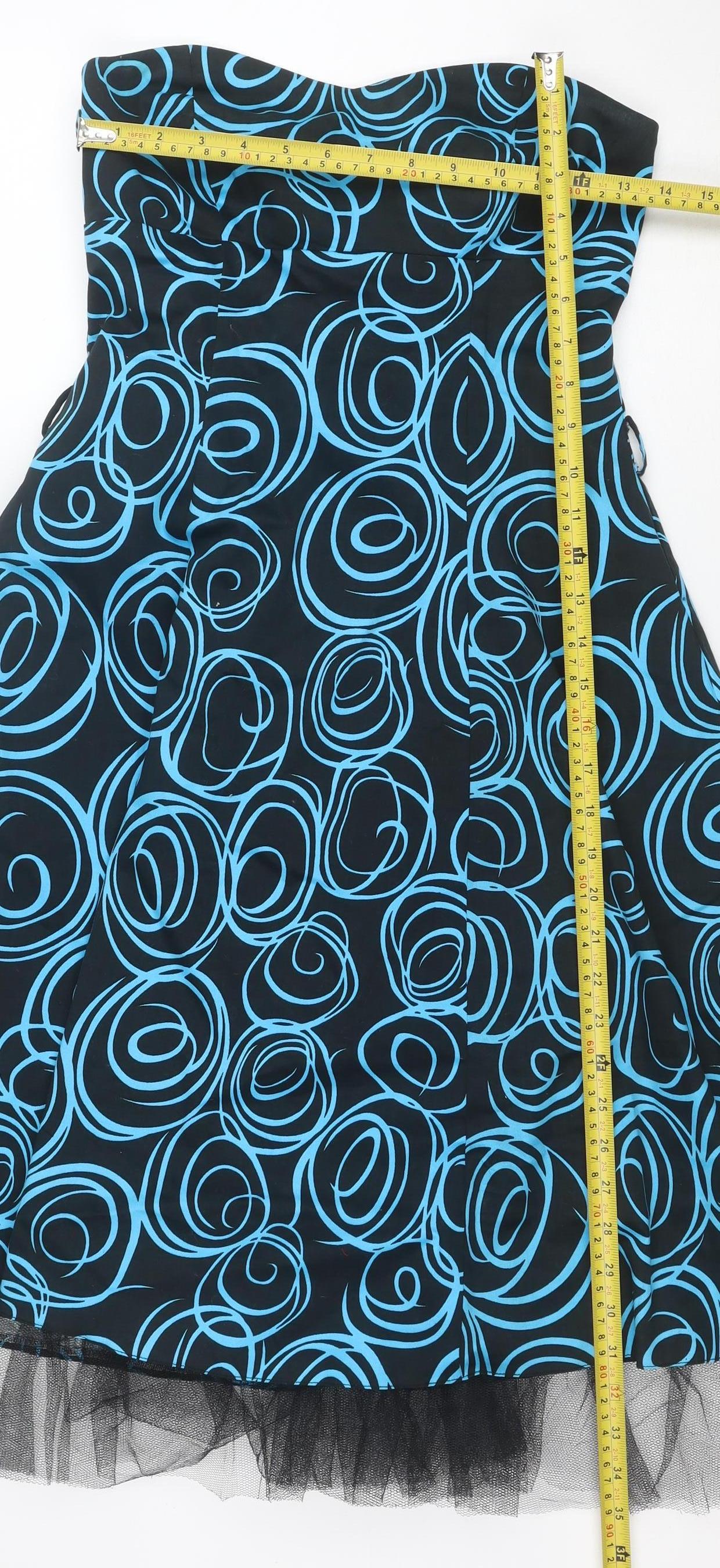 Quiz Women Black Blue Strapless A-Line Knee Dress Size 10