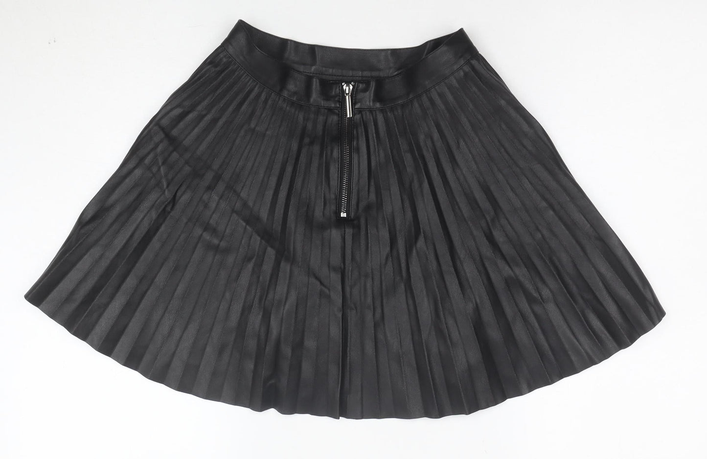 Topshop Petite Women's Black Faux Leather Pleated Skirt Size 6