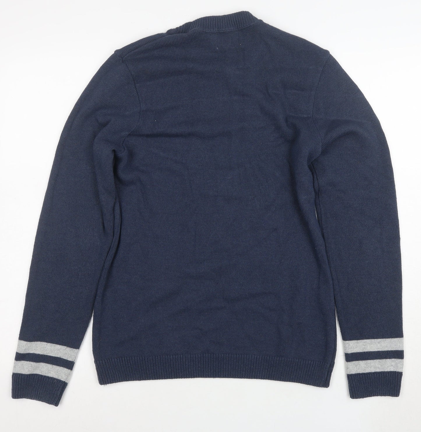 Topman Men Blue Size L Crew Neck Graphic 8 Pullover Jumper