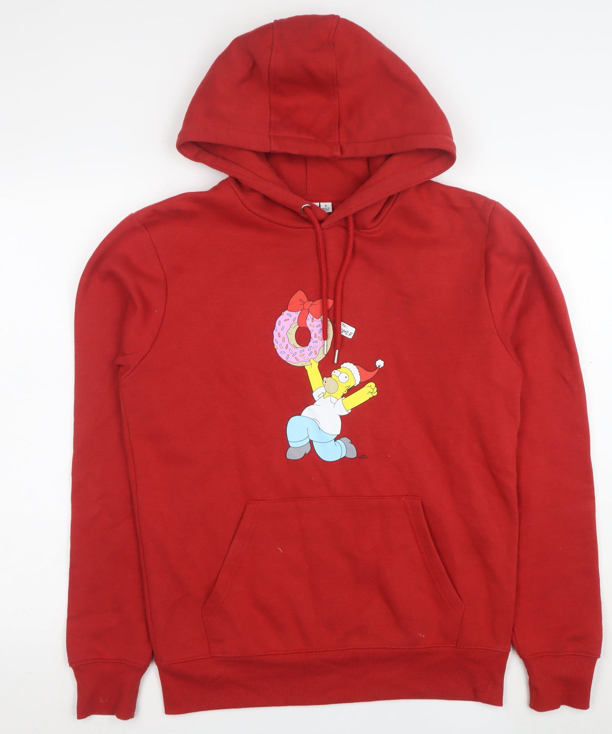 Front view of The Simpsons Men's Red Pullover Hoodie S Homer Graphic Fleece