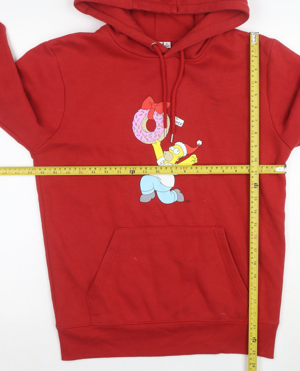 Close-up detail of The Simpsons Men's Red Pullover Hoodie S Homer Graphic Fleece