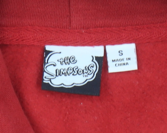 Brand and care label for The Simpsons Men's Red Pullover Hoodie S Homer Graphic Fleece