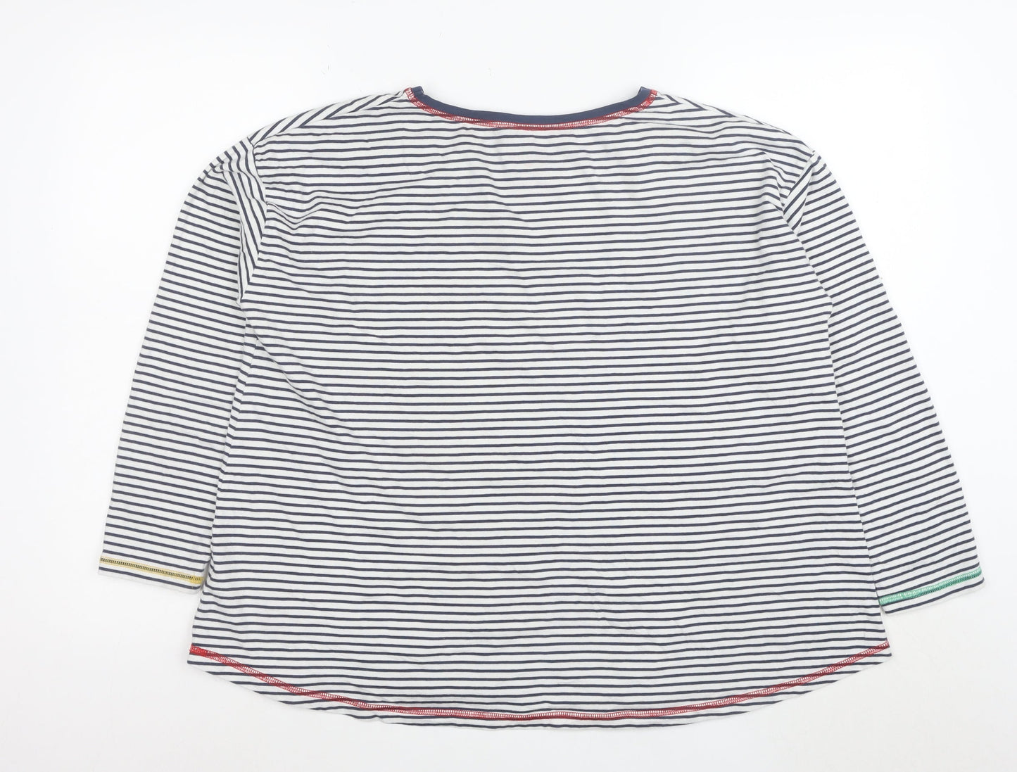Frugi Women White Striped Organic Cotton 3/4 Sleeve T-Shirt Size 14