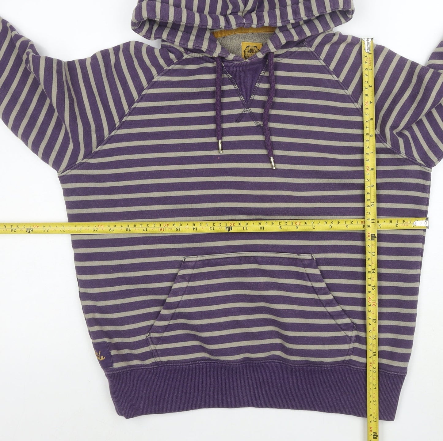 Joules Womens Purple Beige Stripe Pullover Hoodie Size 14 Cotton