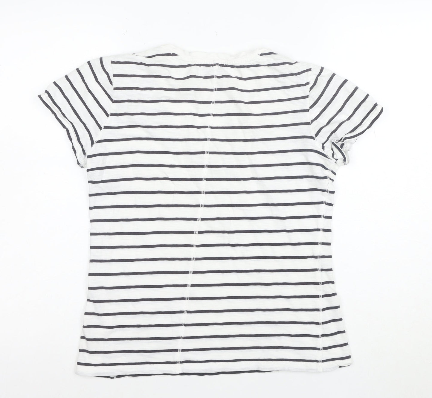 John Lewis Women’s White Striped Cotton V-Neck Short Sleeve T-Shirt Size 10
