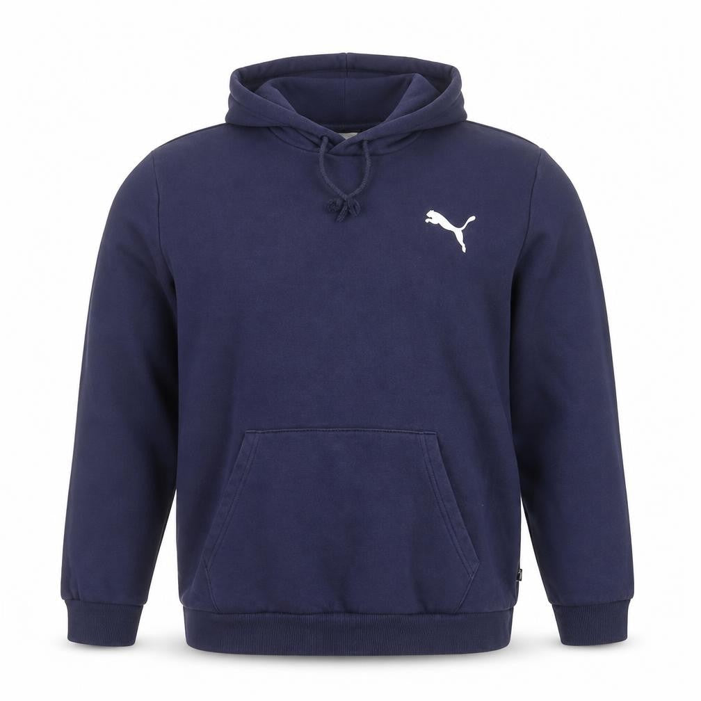 Front view of Puma Men's Blue Pullover Hoodie XL Logo Fleece Sweatshirt