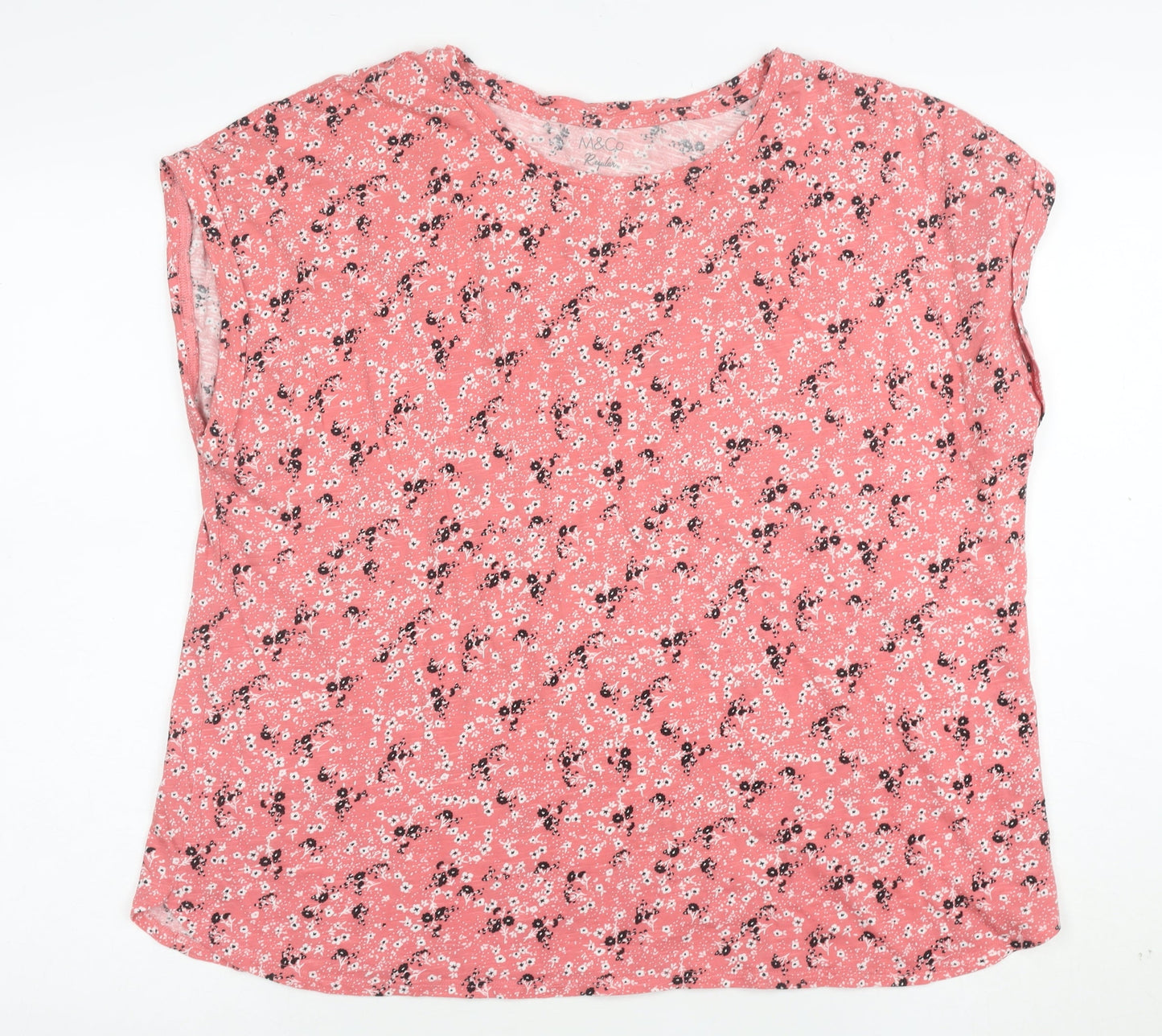 M&Co Womens Pink Floral Cotton Blend Regular Fit T-Shirt Size 20