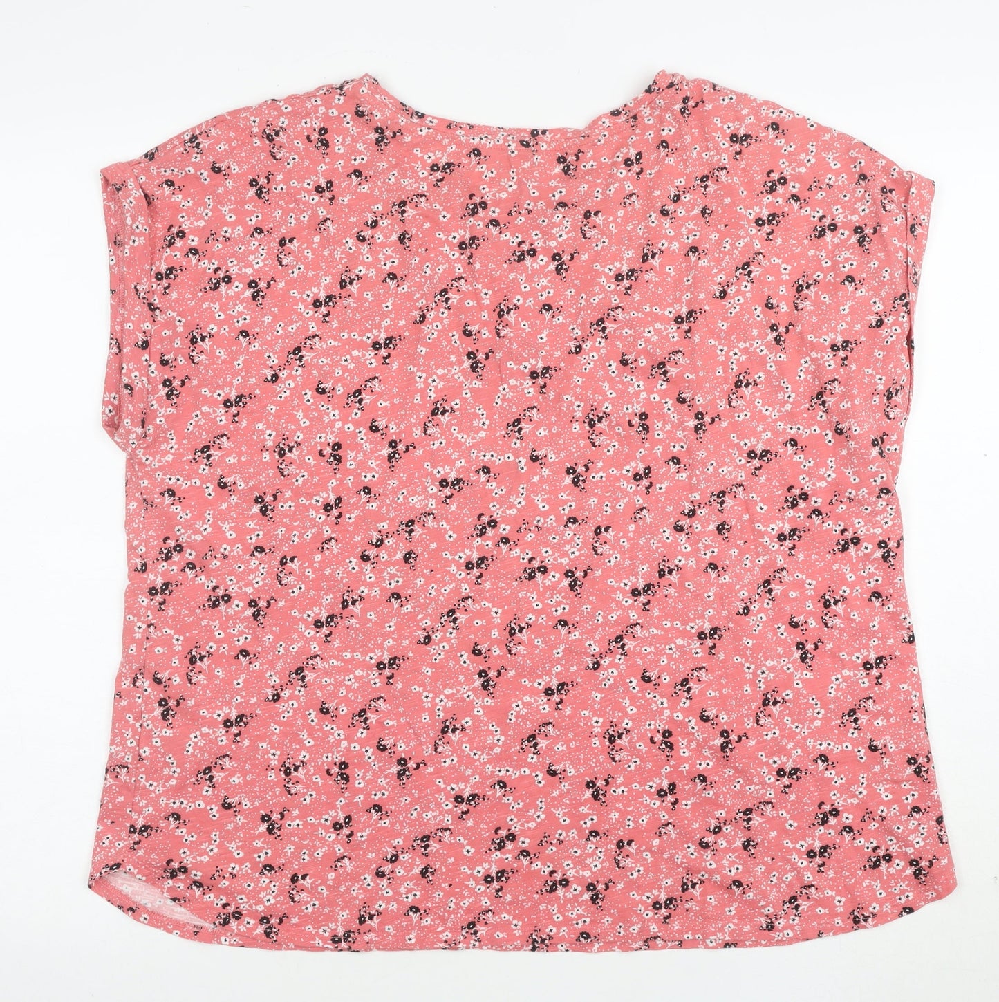 M&Co Womens Pink Floral Cotton Blend Regular Fit T-Shirt Size 20