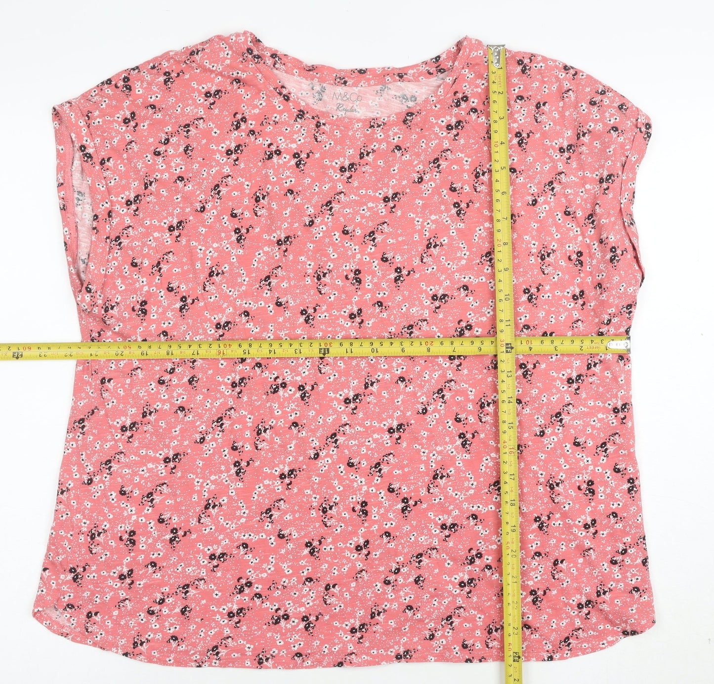 M&Co Womens Pink Floral Cotton Blend Regular Fit T-Shirt Size 20