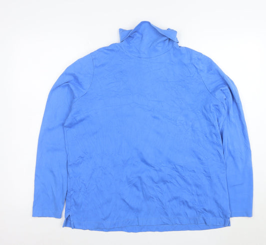 Lands' End Womens Blue Roll Neck Long Sleeve Cotton Top XL