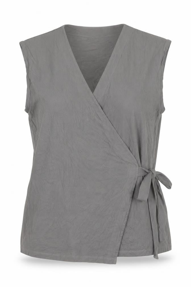 Front view of ASOS Women Grey Wrap Jersey Sleeveless Blouse, size L