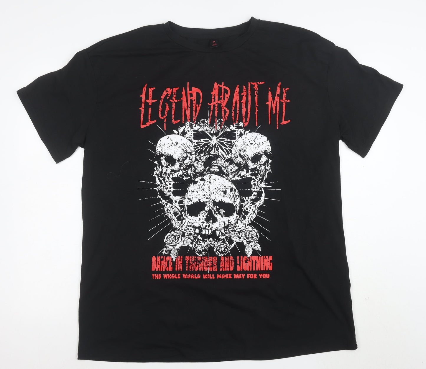 ROMWE Women’s Black Gothic Skull Graphic T-Shirt M Short Sleeve