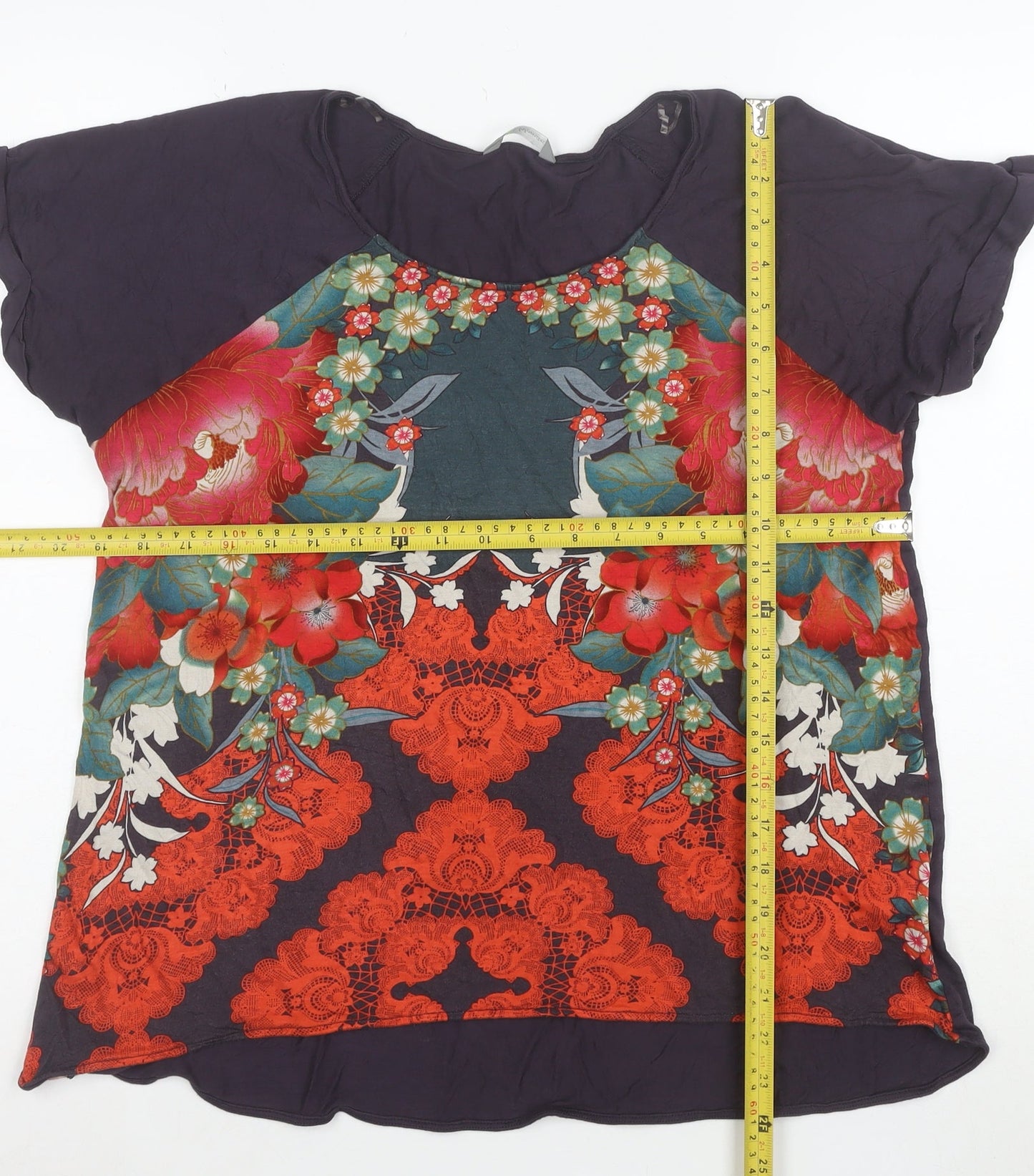 Marks and Spencer Womens Multicoloured Floral Viscose T-Shirt UK 16