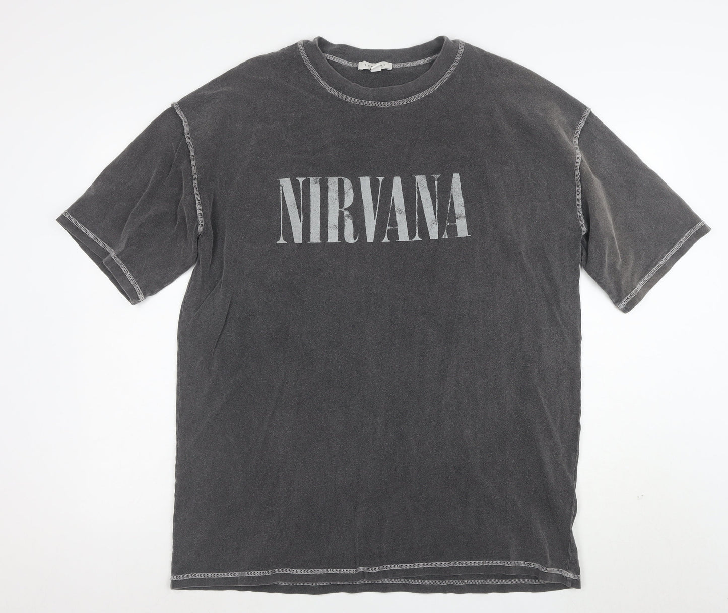 Topshop Women’s Grey Nirvana Graphic Cotton T-Shirt Size L