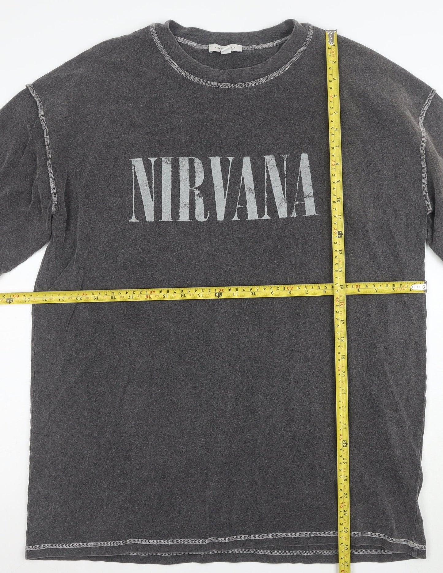 Topshop Women’s Grey Nirvana Graphic Cotton T-Shirt Size L