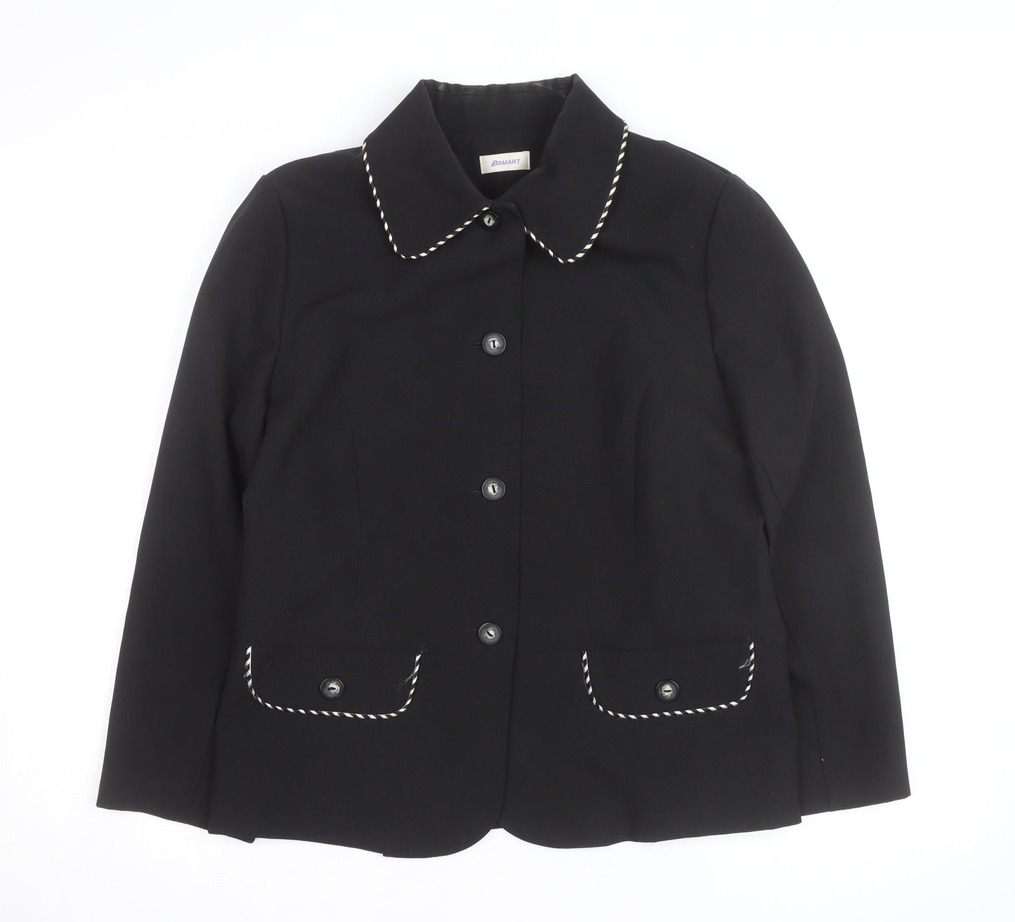 Damart Women Black Size 14 Classic Lined Single-Breasted Blazer