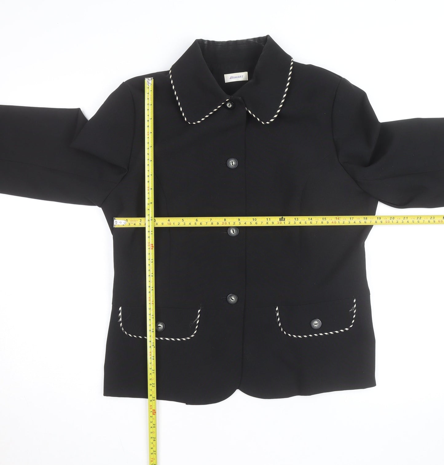 Damart Women Black Size 14 Classic Lined Single-Breasted Blazer