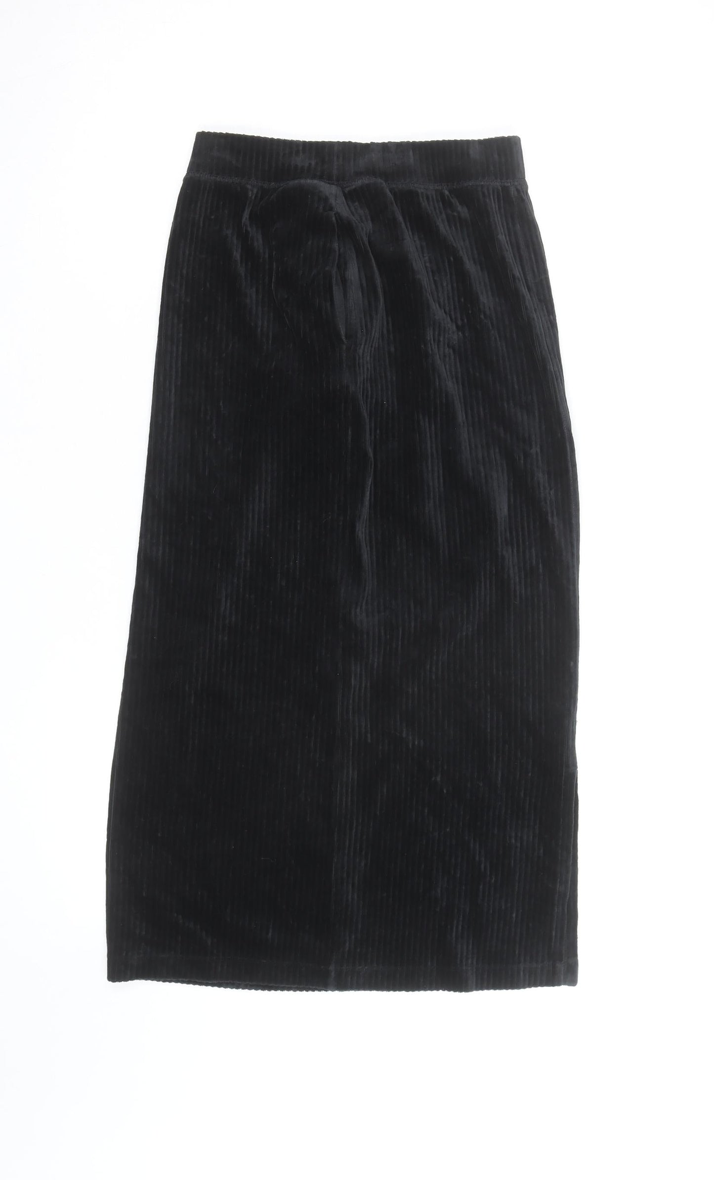 Uniqlo Women Black Velvet Midi Pencil Skirt XS Stretch Lined