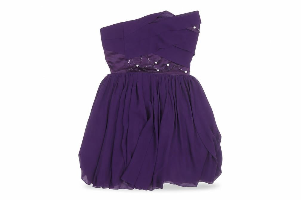 Lipsy Women’s Purple Strapless Beaded Short Party Dress Size 8
