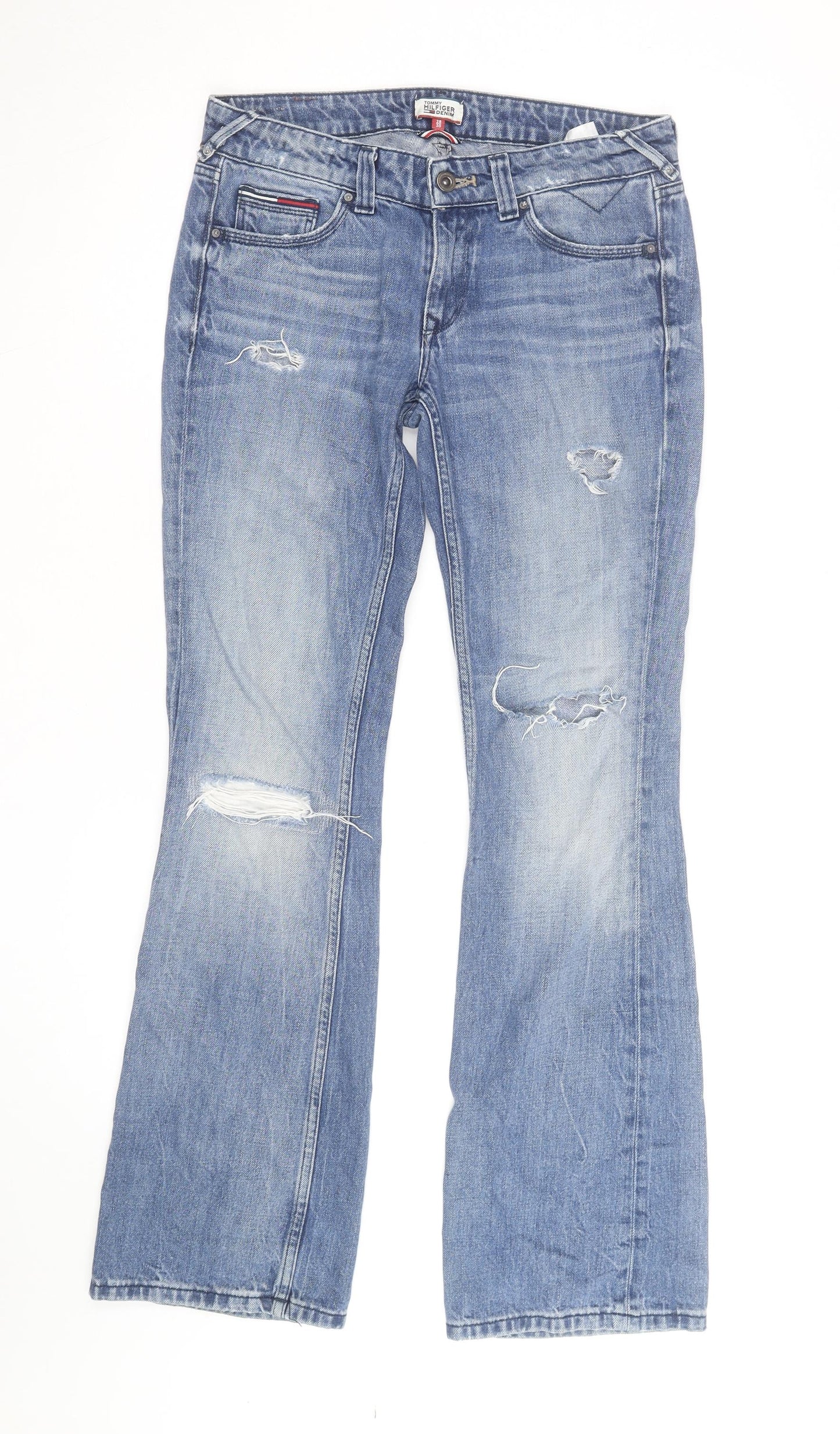 Tommy Hilfiger Men Blue 28x30 Bootcut Distressed Denim Jeans