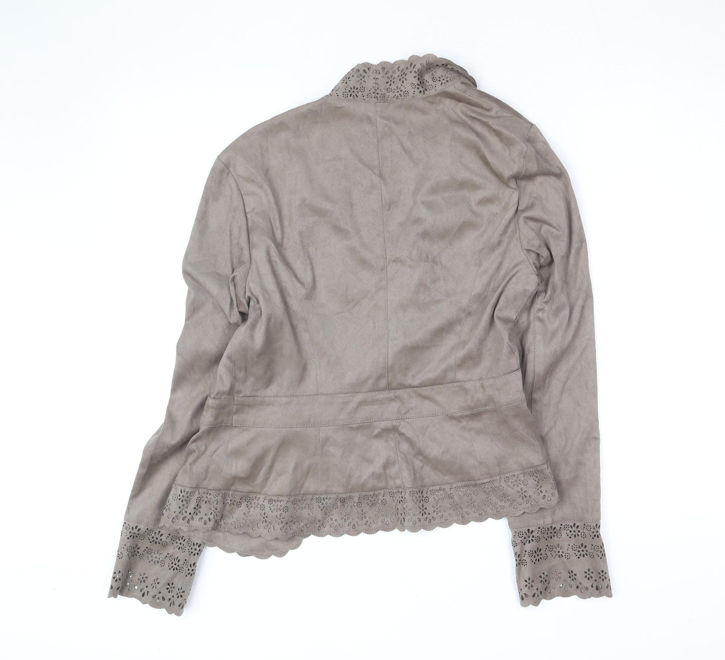 Next Women Beige Faux Suede Wrap Blouse Size 14 Embroidered Long Sleeve