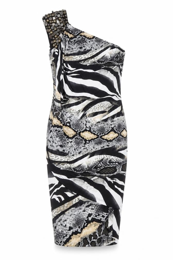 Ko-Tee Women’s Multicoloured Animal Print One Shoulder Bodycon Dress Size M