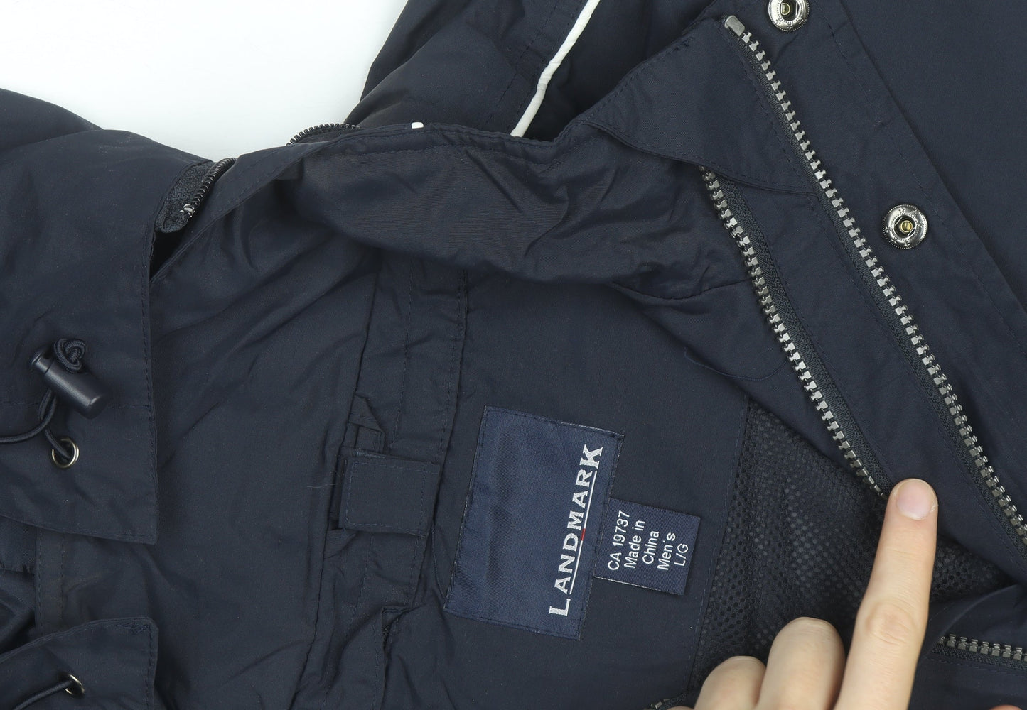 Landmark Men's Blue Hooded Parka Jacket Size L Water Resistant