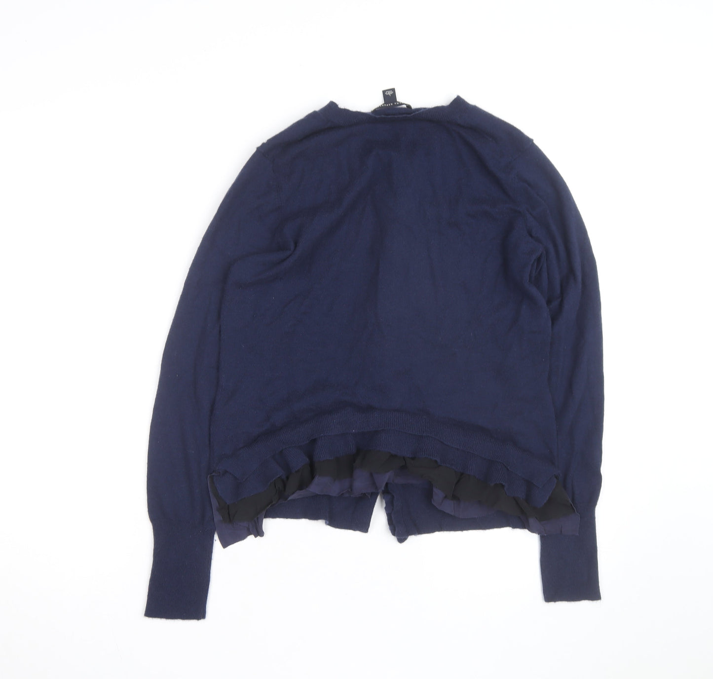 Banana Republic Women's Blue Merino Wool Cardigan L Ruffle Trim